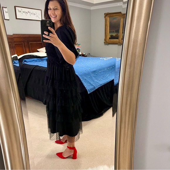 NWOT Black Tulle Dress with Ruffles - Picture 2 of 9